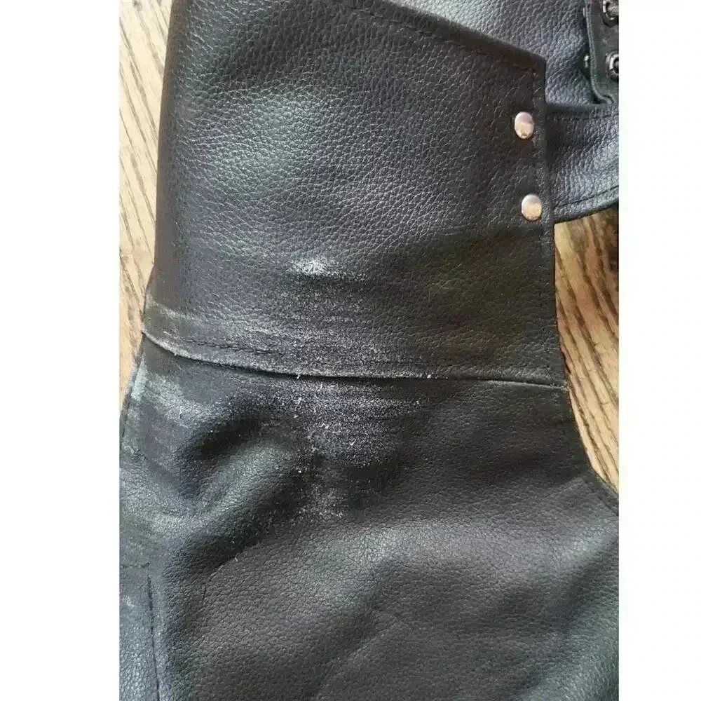 Jafrum genuine leather‎ biker moto full riding chaps size large zip and snaps - Picture 6 of 9